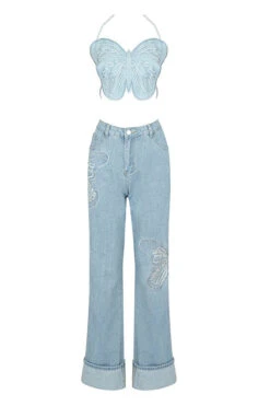 Butterfly Denim Rocking Backless Pant Suit -Clothing Outlet Store C22081063 BL 6 15f46154 a2ae 4e1b 9a72 a74c38ec8231