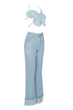 Butterfly Denim Rocking Backless Pant Suit -Clothing Outlet Store C22081063 BL 7 1c267949 21f6 4ca1 b00b c188110c08c3