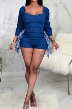 Denim Boyish Tassel Romper