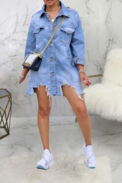 Denim Striking Single Breasted Mini Dress