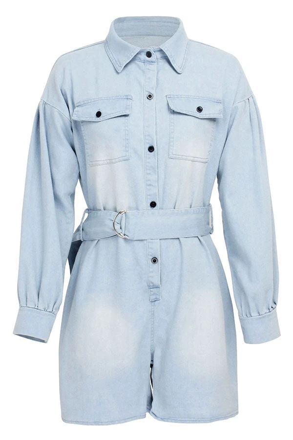 Denim Cool Single Breasted Romper (With Belt) 2 Denim Cool Single Breasted Romper (With Belt) - Image 2