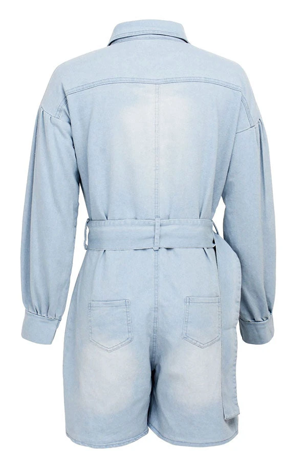 Denim Cool Single Breasted Romper (With Belt) 3 Denim Cool Single Breasted Romper (With Belt) - Image 3