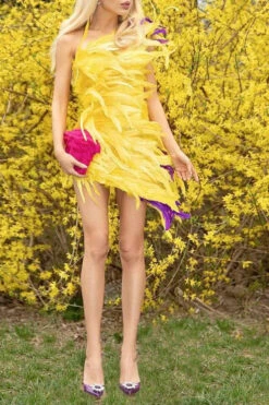 Fluffy Glamorous One Shoulder Mini Dress -Clothing Outlet Store C22081969 YE 3 6404da32 029b 458e a80a 2cf445b45f87