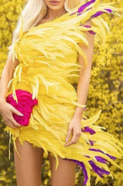 Fluffy Glamorous One Shoulder Mini Dress -Clothing Outlet Store C22081969 YE 4 01427b5c b8e5 4208 9cbc 216aa3551d57