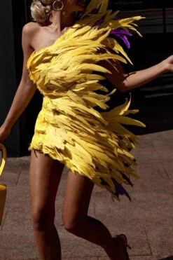 Fluffy Glamorous One Shoulder Mini Dress -Clothing Outlet Store C22081969 YE 6 56b26f74 4ca9 4d8a b5f3 9b10a7c323a3