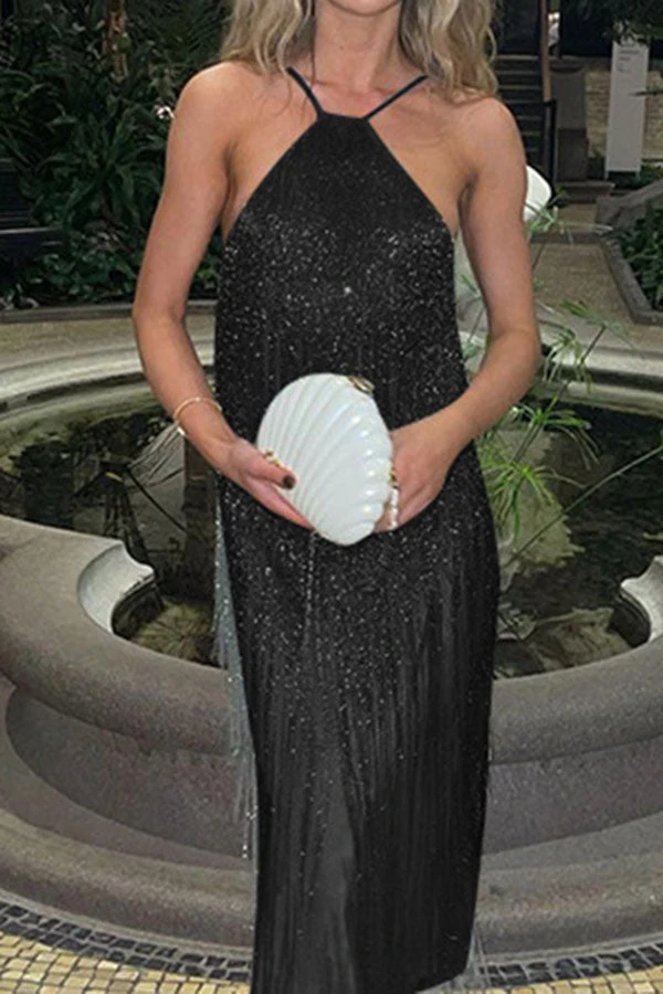 Solid Color Elegant Tassel Maxi Dress 5 Solid Color Elegant Tassel Maxi Dress - Image 5