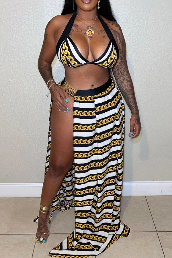 Chain Print Modern High Slipt Three Pieces 2 Chain Print Modern High Slipt Three Pieces - Image 2