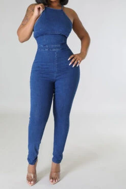 Blue Denim Smart Backless Jumpsuit