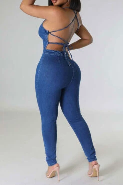 Blue Denim Smart Backless Jumpsuit -Clothing Outlet Store C22090978 BL 3 c3c1a563 8d11 4d2f 8858 e758c37927a9