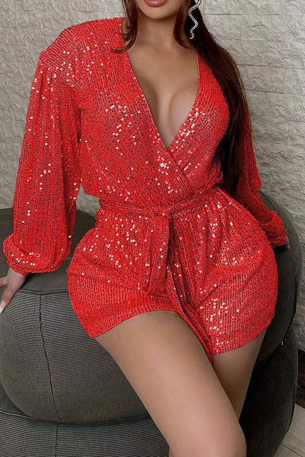 Sequined Smart Lace-Up Romper 2 Sequined Smart Lace-Up Romper - Image 2