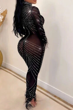 Rhinestone Party See-Through Jumpsuit -Clothing Outlet Store C22092358 BK 5