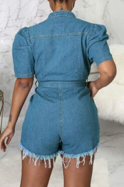 Blue Smart Single Breasted Denim Romper (With Belt) -Clothing Outlet Store C22092365 BL 6