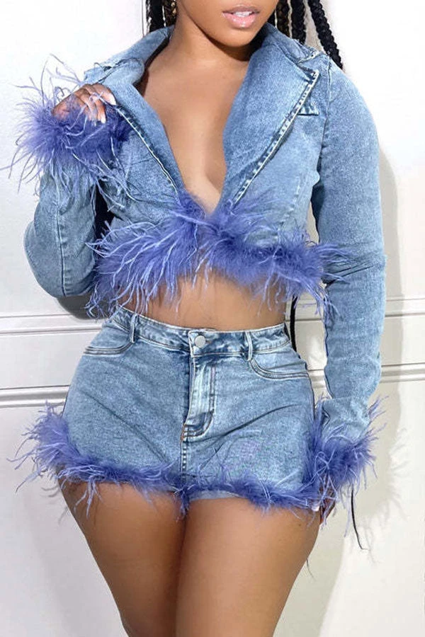 Blue Denim Cool Fluffy Pant Suit 4 Blue Denim Cool Fluffy Pant Suit - Image 4
