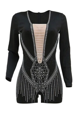Rhinestone Modern Zipped Design Romper -Clothing Outlet Store C22100869 BK 3