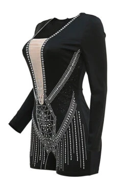 Rhinestone Modern Zipped Design Romper -Clothing Outlet Store C22100869 BK 4