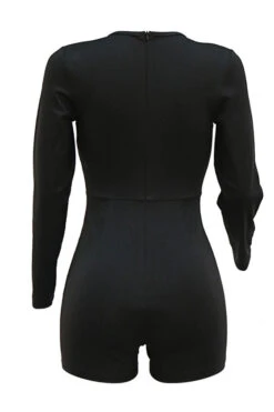 Rhinestone Modern Zipped Design Romper -Clothing Outlet Store C22100869 BK 5