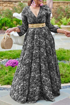 Snake Print Retro Maxi Dress With Belt