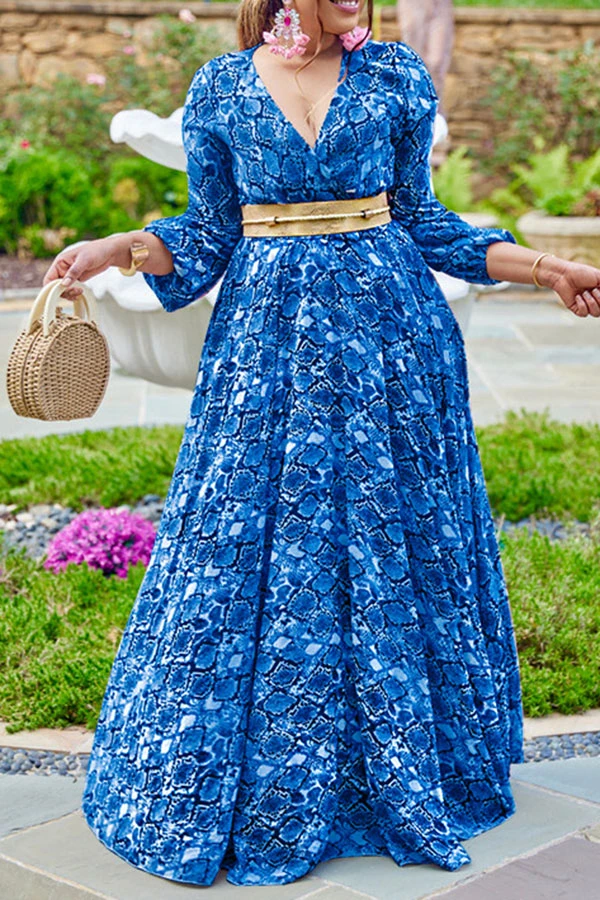 Snake Print Retro Maxi Dress With Belt 2 Snake Print Retro Maxi Dress With Belt - Image 2