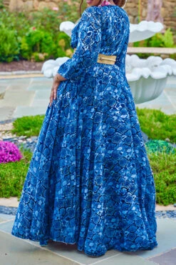 Snake Print Retro Maxi Dress With Belt 9 Snake Print Retro Maxi Dress With Belt -Clothing Outlet Store C22101303 BL 2