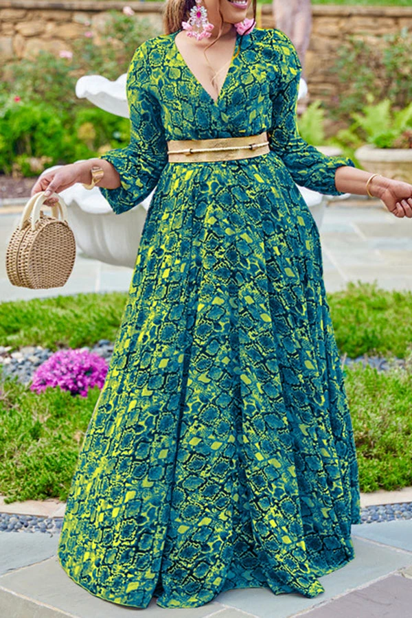 Snake Print Retro Maxi Dress With Belt 4 Snake Print Retro Maxi Dress With Belt - Image 4