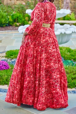 Snake Print Retro Maxi Dress With Belt 13 Snake Print Retro Maxi Dress With Belt -Clothing Outlet Store C22101303 RE 2