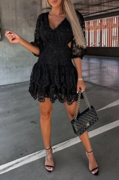 Lace On-trend Cutout Mini Dress -Clothing Outlet Store C22101974 BK 4