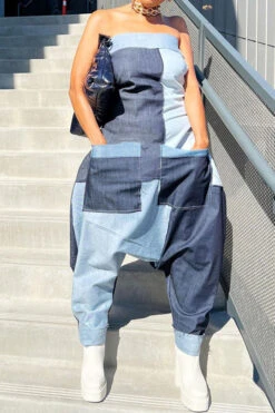 Patchwork Casual Bandeau Jumpsuit