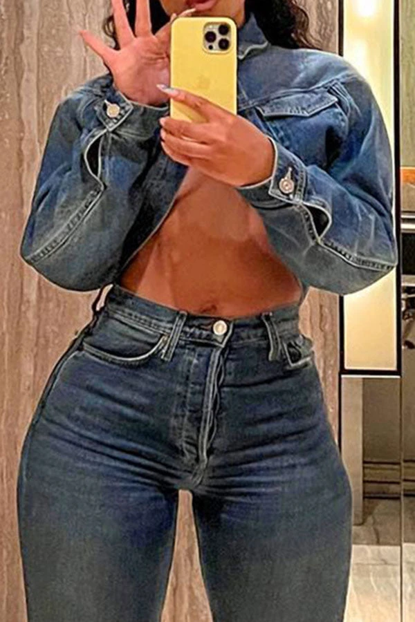 Solid Color Smart Denim Coat 5 Solid Color Smart Denim Coat - Image 5