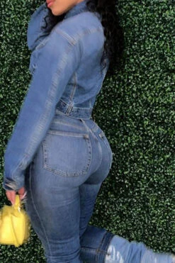 Solid Color Smart Denim Coat 13 Solid Color Smart Denim Coat -Clothing Outlet Store C22103163 BL 6