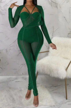 Solid Color Smart See-Through Jumpsuit 25 Solid Color Smart See-Through Jumpsuit -Clothing Outlet Store C22111521 GR 1