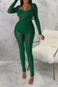 Solid Color Smart See-Through Jumpsuit 26 Solid Color Smart See-Through Jumpsuit -Clothing Outlet Store C22111521 GR 2