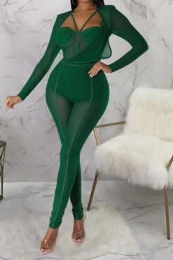 Solid Color Smart See-Through Jumpsuit 27 Solid Color Smart See-Through Jumpsuit -Clothing Outlet Store C22111521 GR 3