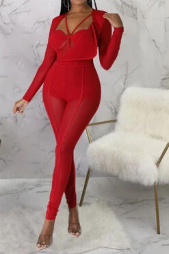 Solid Color Smart See-Through Jumpsuit 31 Solid Color Smart See-Through Jumpsuit -Clothing Outlet Store C22111521 RE 2