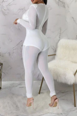 Solid Color Smart See-Through Jumpsuit 20 Solid Color Smart See-Through Jumpsuit -Clothing Outlet Store C22111521 WH 3