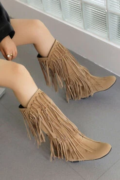 Solid Color Boho Tassel Boots -Clothing Outlet Store C22111544 AP 2