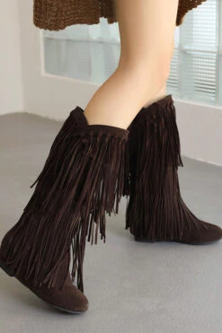 Solid Color Boho Tassel Boots -Clothing Outlet Store C22111544 BR 1