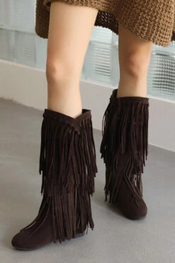 Solid Color Boho Tassel Boots -Clothing Outlet Store C22111544 BR 2