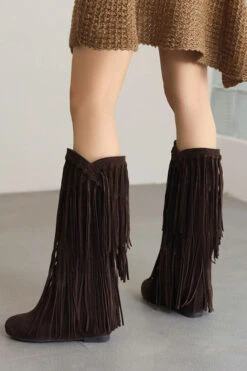 Solid Color Boho Tassel Boots -Clothing Outlet Store C22111544 BR 3