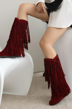 Solid Color Boho Tassel Boots -Clothing Outlet Store C22111544 WR 3