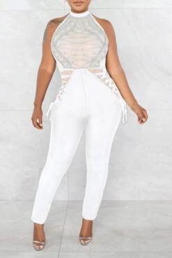 Rhinestone On-trend Strappy Jumpsuit -Clothing Outlet Store C22121321 WH 2