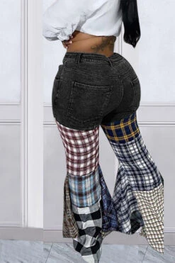 Houndstooth Cool Ruffle Pants -Clothing Outlet Store C22121356 BK 5