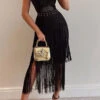 Solid Color Boho Tassel Midi Dress