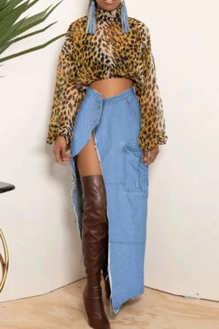 Solid Color Modern High Split Skirt