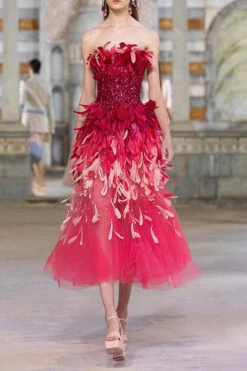 Fluffy Party Rhinestone Midi Dress