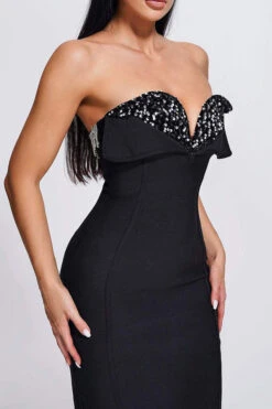 Rhinestone Striking Bandeau Midi Dress -Clothing Outlet Store C23012824 BK 3