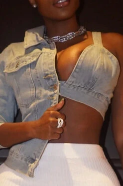 Solid Color Chic Asymmetric Denim Jacket