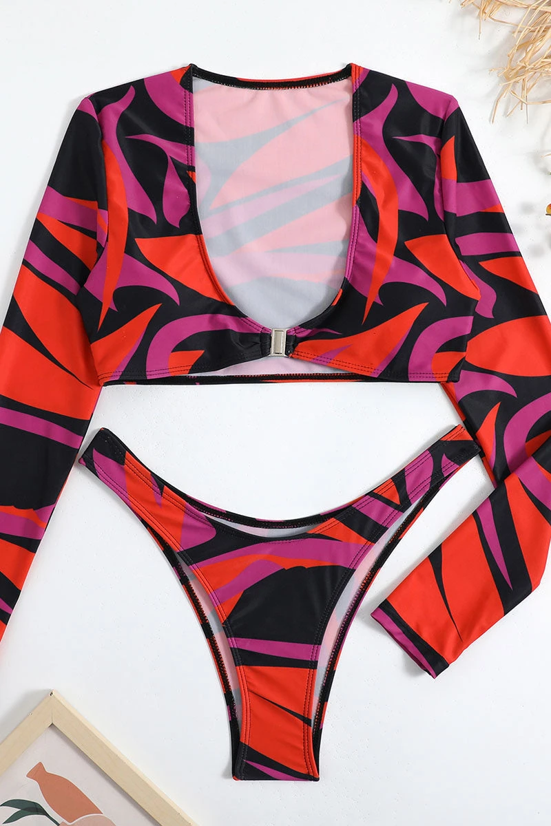 Abstract Print Sporty Long Sleeve Bikini 3 Abstract Print Sporty Long Sleeve Bikini - Image 3