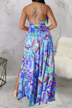 Floral Print On-trend Lace-Up High Split Maxi Dress 25 Floral Print On-trend Lace-Up High Split Maxi Dress -Clothing Outlet Store C23020838 BL 4