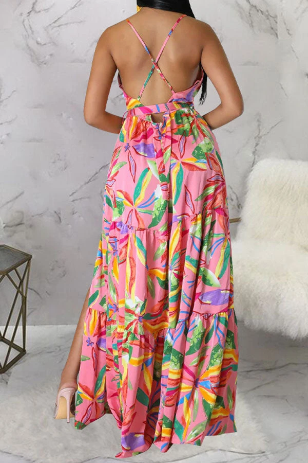 Floral Print On-trend Lace-Up High Split Maxi Dress 5 Floral Print On-trend Lace-Up High Split Maxi Dress - Image 5