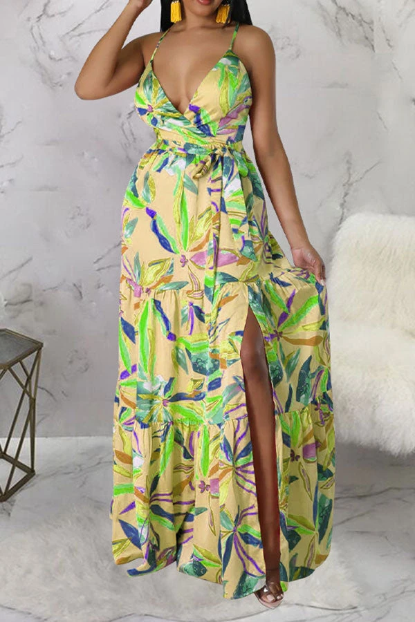 Floral Print On-trend Lace-Up High Split Maxi Dress 6 Floral Print On-trend Lace-Up High Split Maxi Dress - Image 6